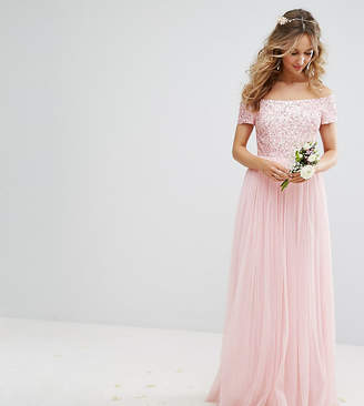 Maya Bardot Maxi Dress With Delicate Sequin And Tulle Skirt