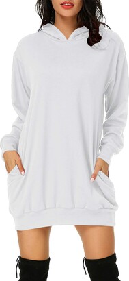 Auxo Women Hoodies Jumper Long Sleeve Solid Oversized Casual Pockets Tunic Pullover Sweatshirt Mini Dress Long Hooded Tops 01-Dark Grey M