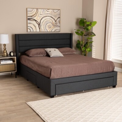 Baxton Studio Braylon Full Panel Platform Bed with 3 Storage Drawers
