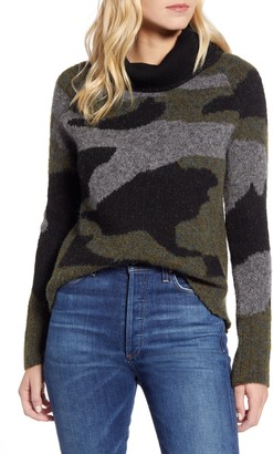 RD Style Camo Print Cowl Neck Sweater