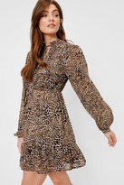 Thumbnail for your product : Nasty Gal Womens Chiffon Tie Front Leopard Mini Dress - Brown - 6