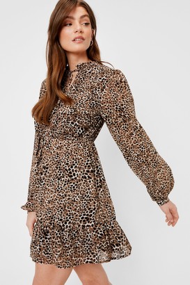 Nasty Gal Womens Chiffon Tie Front Leopard Mini Dress - Brown - 6
