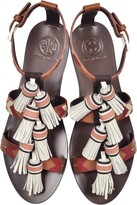 Thumbnail for your product : Tory Burch Weaver Multi Tan and Light Almond Leather Flat Sandals w/Tassels