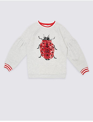 Marks and Spencer Sequin Ladybird Sweatshirt (3-14 Years)