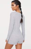 Thumbnail for your product : PrettyLittleThing Grey Marl Ribbed Button Detail PJ Romper
