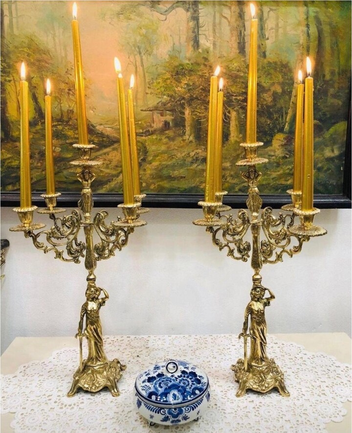Beautiful Baroque Style Golden Candelabra Candlestick With Five