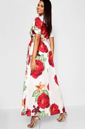 boohoo Large Floral Wrap Front Maxi Dress