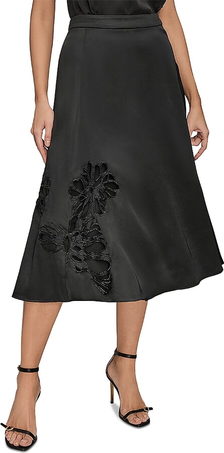 Donna Karan Embellished Satin Midi Skirt