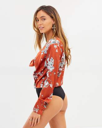 Missguided Floral Cowl Front Long Sleeve Bodysuit