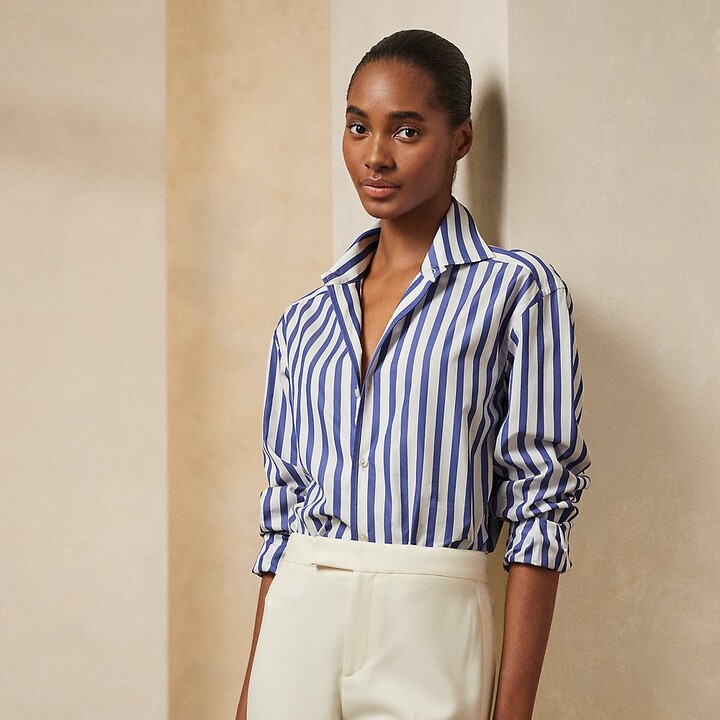 Ralph Lauren Collection Ralph Lauren Capri Relaxed Fit Striped Cotton Shirt  - ShopStyle Tops