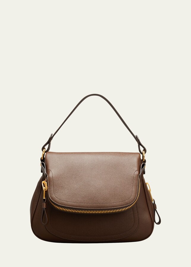 Jennifer Medium Leather Shoulder Bag in Beige - Tom Ford