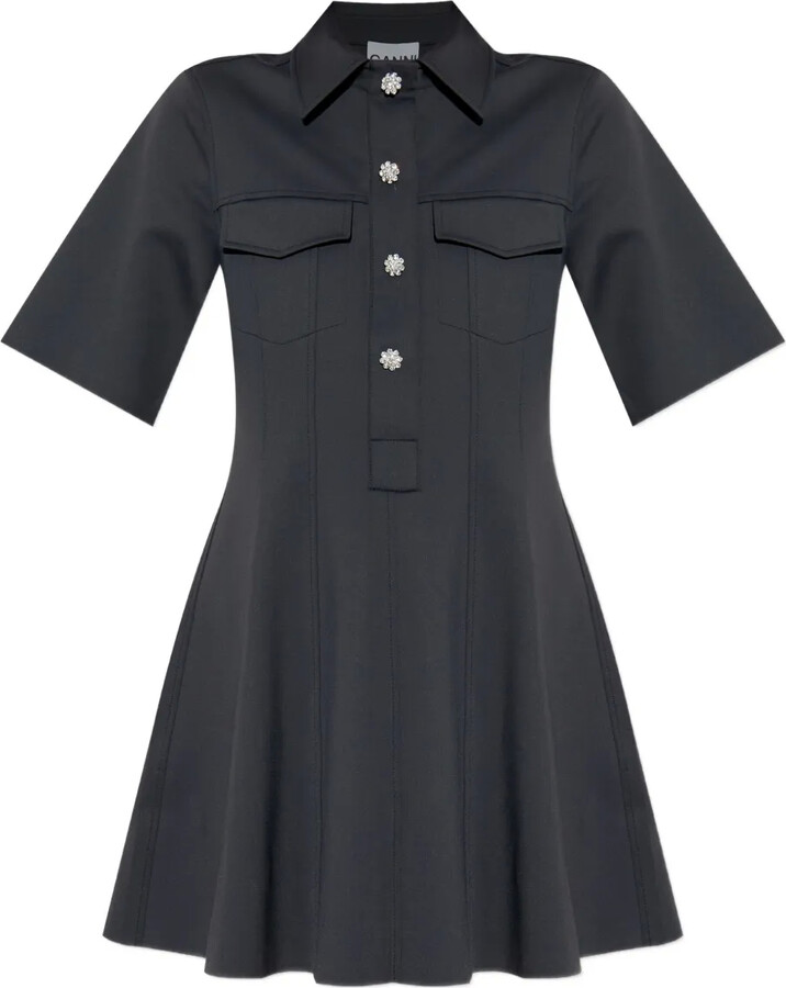 Ganni Embellished Short-Sleeved Mini Day Dress