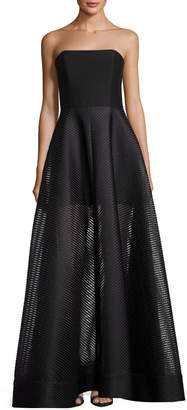Halston Strapless Evening Gown w/ Sheer Striped Skirt