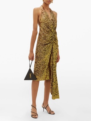 Halpern Gathered Sequinned Dress - Gold