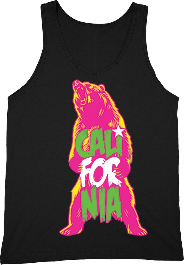 Men's Neon California Bear Tank Top, Cali Republic State Flag Los Angeles Shirt, West Side Native Summer Tee