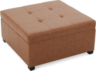 CARLSBAD Faux Leather Tufted Storage Ottoman,Cognac Brown