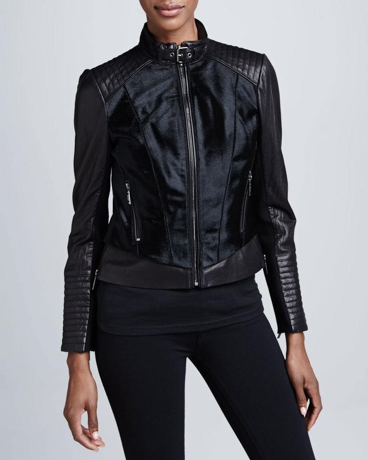 bcbg leather jacket with fur