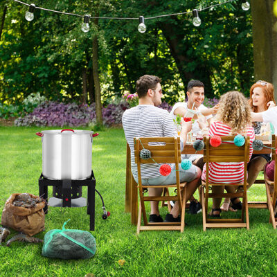 gaomon Crawfish Boiler with Steam/Boil Basket & Strainer Outdoor 60 Qt Seafood Boil Pot for Cooking Shrimp and Crab