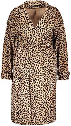 boohoo Plus Leopard Faux Fur Trench Coat