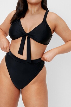 Nasty Gal Womens Plus Size Tie Front Bikini Set - Black - 16