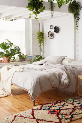 Urban Outfitters Washed Cotton Tassel Duvet Cover