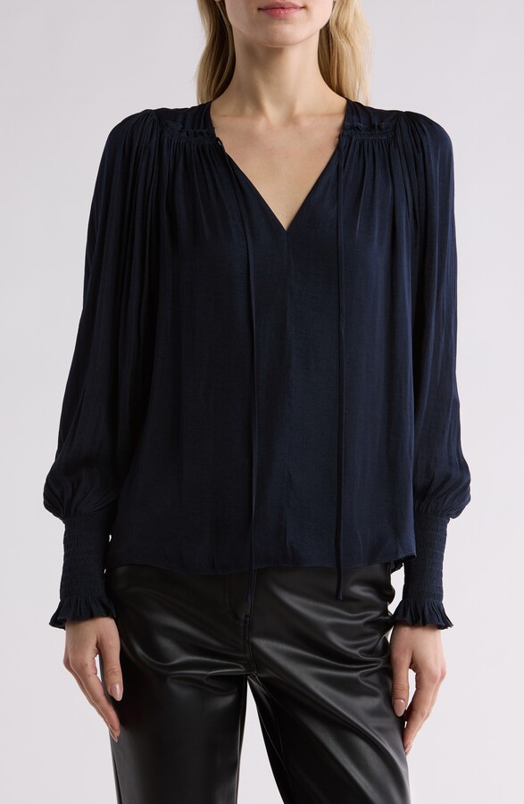 Tie Neck Sateen Blouse