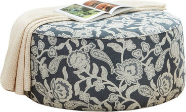 Wildon Home Floral Multi Finish Transitional Style Round Upholstery Ottoman Welt Cord Trim Floral Pattern