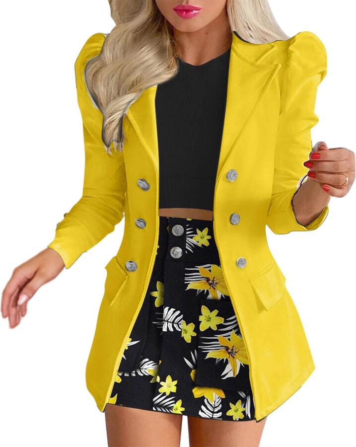 PengGeng Womens Casual Elegant Lapel Classic Slim-Fit Solid Color Blazer Jacket Coat 