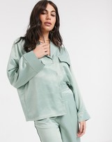 Thumbnail for your product : ASOS DESIGN washed satin shirt co-ord in sage