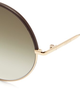 Loewe Leather-trimmed Round Metal Sunglasses - Gold