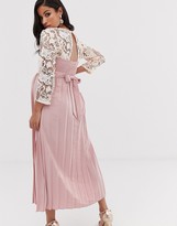 Thumbnail for your product : Little Mistress Maternity floral lace applique 3/4 sleeve midi skater dress with pleated skirt