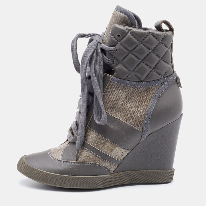 Chloé Grey Snakeskin and Quilted Leather Wedge Sneakers Size 37.5 -  ShopStyle