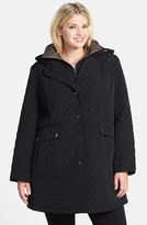 Thumbnail for your product : Gallery Hooded Snap Front Quilted Coat with Inset Bib (Plus Size)