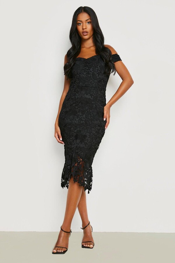boohoo Tall Off The Shoulder Premium Lace Midi Dress - ShopStyle