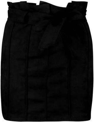 boohoo Paperbag Belted Suedette Micro Mini Skirt