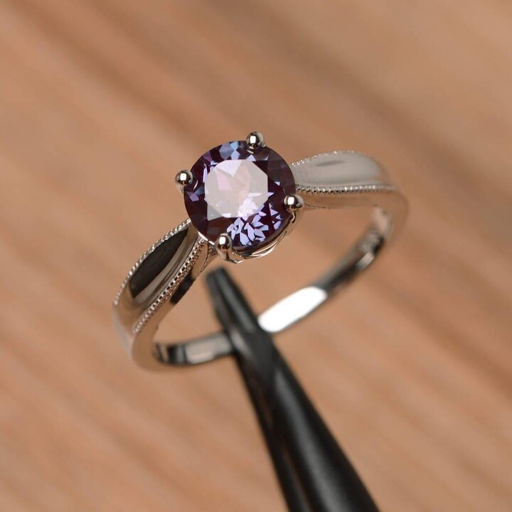 Etsy Solitaire Alexandrite Ring Sterling Silver Round Cut