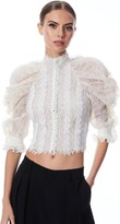 Thumbnail for your product : Alice + Olivia Brenna Button Front Ruffle Sleeve Crop Top