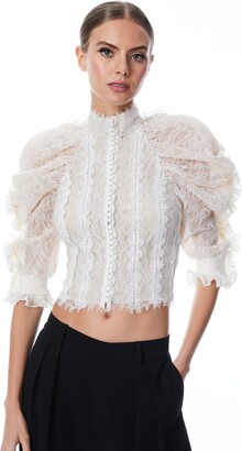 Alice + Olivia Brenna Button Front Ruffle Sleeve Crop Top