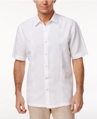 Tasso Elba Men's Embroidered Palm Tree Linen Blend Shirt, Created for Macy's