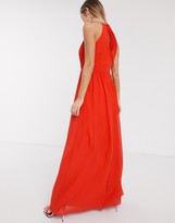 Thumbnail for your product : Little Mistress pleat chiffon maxi dress in tangerine