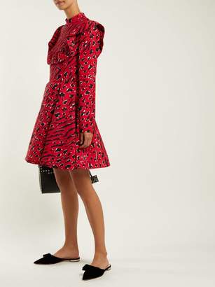Valentino Leopard And Tiger-print Wool-blend Skater Dress - Womens - Red Print