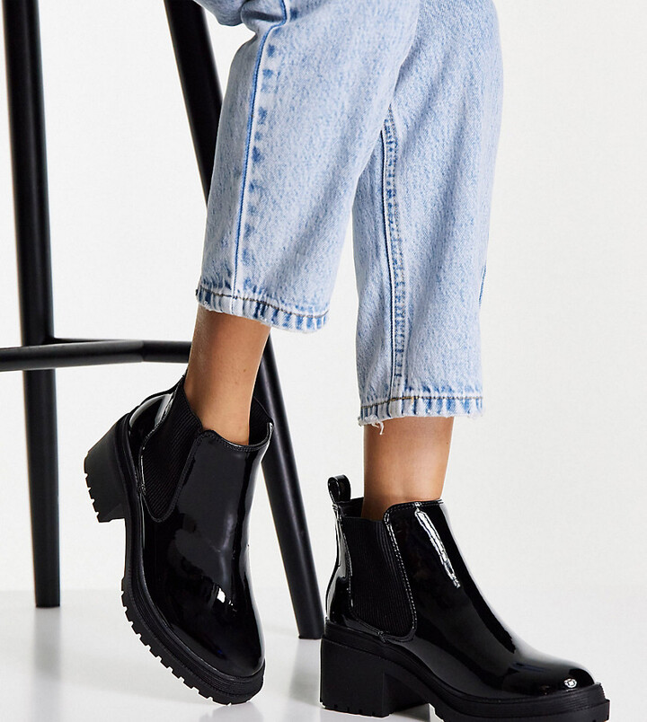 Wide Fit heeled chelsea in black - ShopStyle