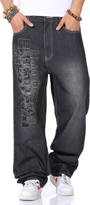 Caige Men's Baggy Hip-Hop Jeans Loose Plus Size Leg Denim Pants -