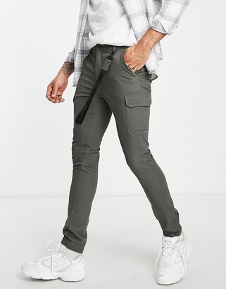 ASOS DESIGN super skinny cargo trousers with tape detail in khaki -  ShopStyle