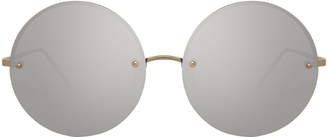 Linda Farrow Rimless Round Mirrored Sunglasses, White Gold