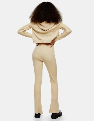 Topshop knitted flared trousers in beige