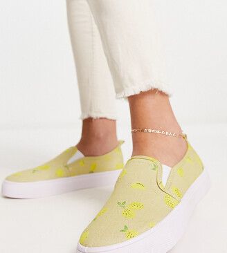 ASOS DESIGN Dotty slip on canvas sneakers in lemon print