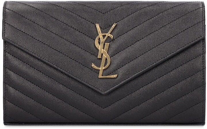 Saint Laurent Monogram Embossed Leather Chain Wallet In Black
