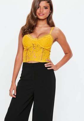 Missguided Mustard Sports Tape Lace Cami Crop Top