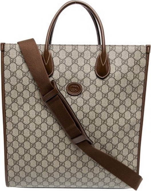 Gucci Tote Brown & Neutrals GG Supreme & Interlocking G Logo Gold-Tone Hardware Leather Trim Rolled Handles & Single Adjustable Shoulder Strap Leather Trim Embellishment Canvas Lining & Single Interior Pocket Clasp Closure at Top Includes Dust Bag